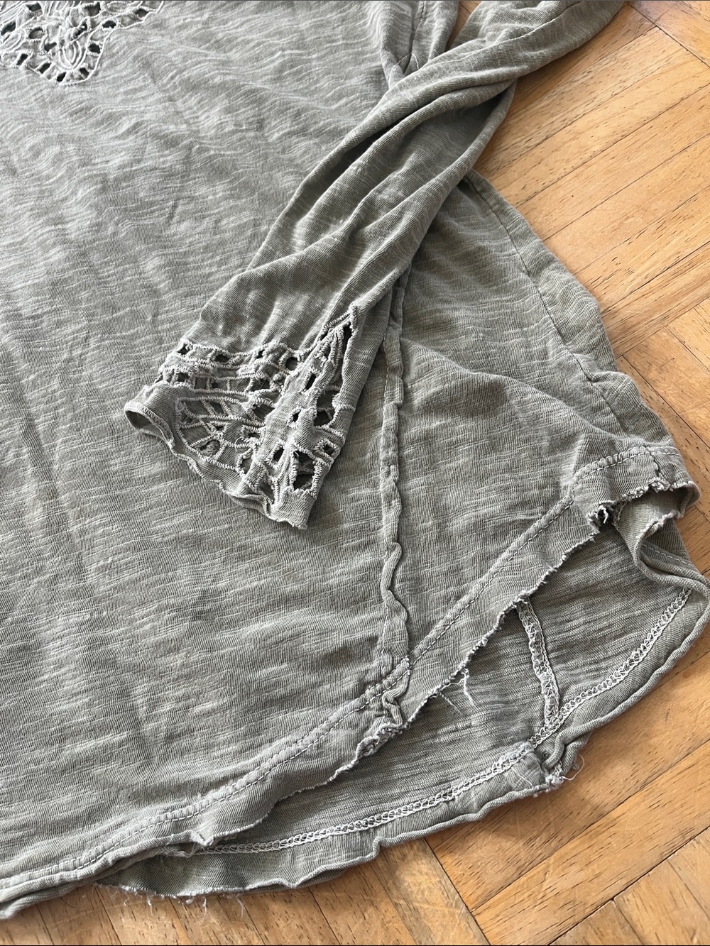 Free People Crochet Long Sleeve Tee in Olive/Grey Flawed* - Picture 6 of 7
